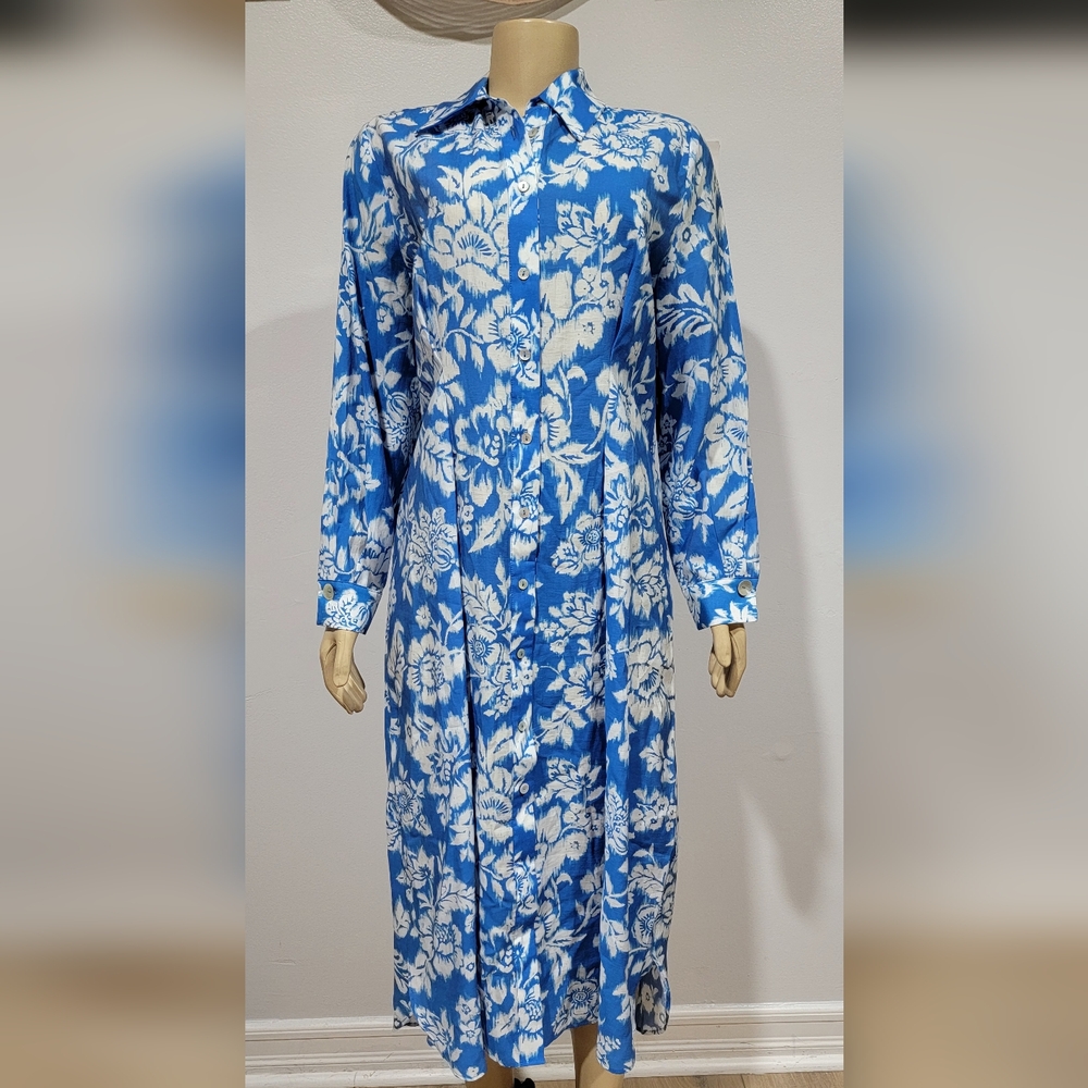 Zara floral Blue print shirt dress Size M NEW - Picture 3 of 11